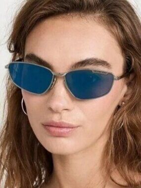 Balenciaga BB0277S 003 Unisex Sunglasses Ruthenium Rectangle Frame, Blue Lenses